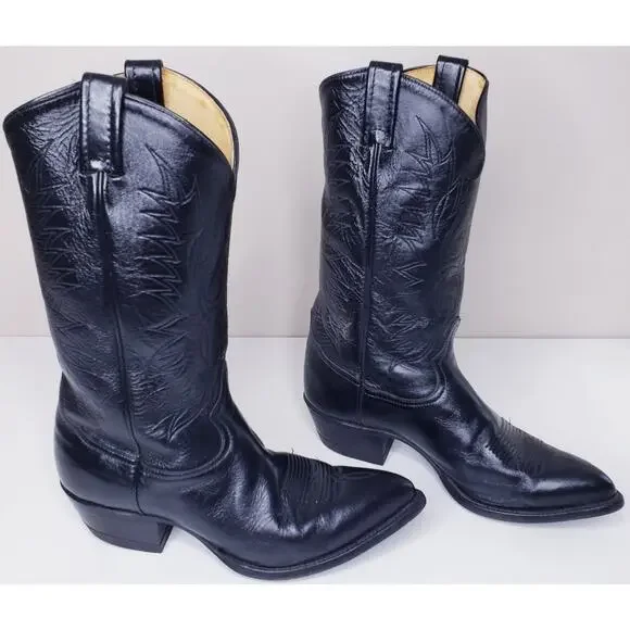 Vtg. TONY LAMA Western Cowboy Boots Black Leather 6711 Men's 9 EE *NOT WIDE* - Picture 4 of 16